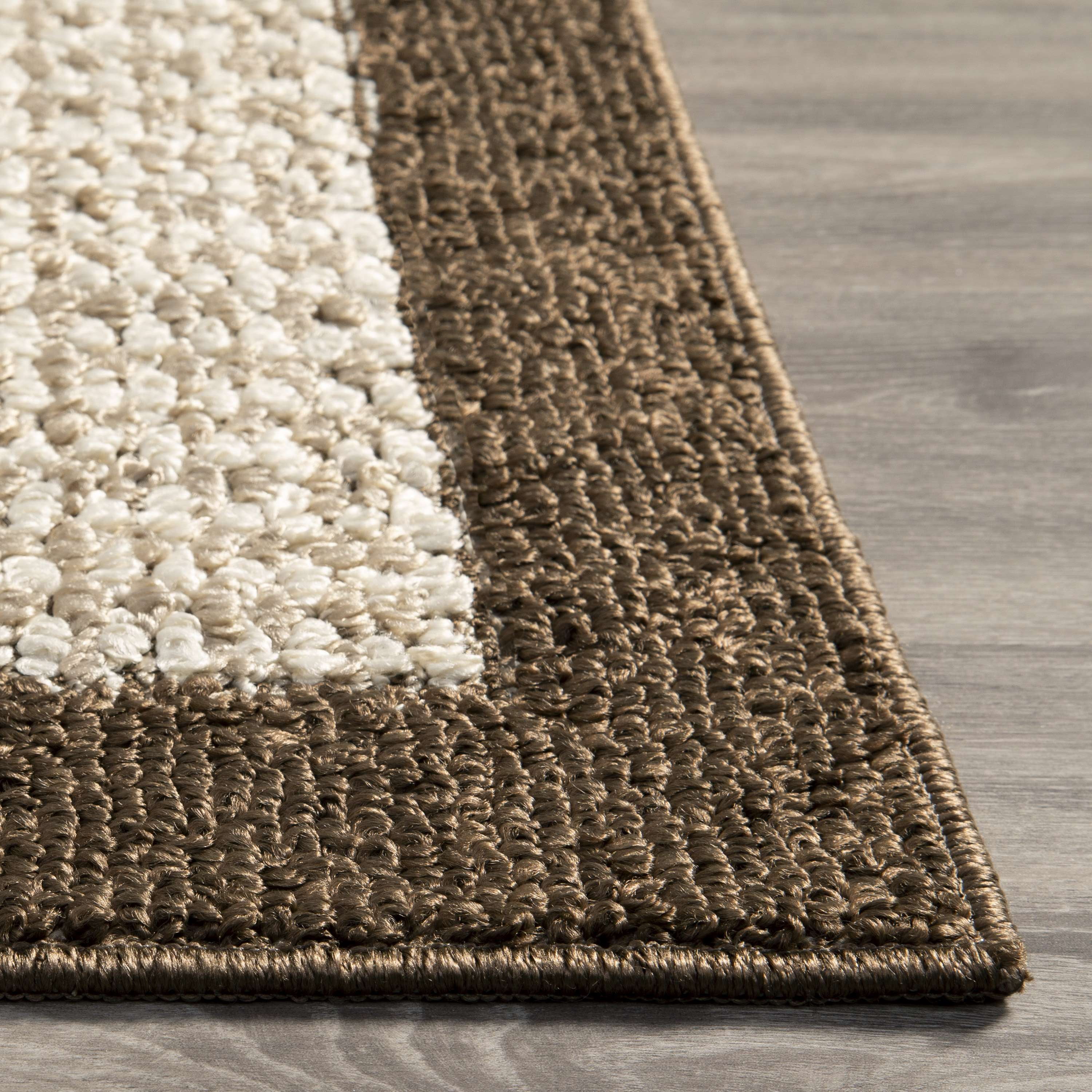 Mainstays Farmhouse Faux Sisal Brown Olefin Border Indoor Area Rug Set, 3 Piece