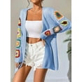 thumbnail image 3 of 2025 Boho Floral Pattern Crochet Open Front Long Sleeve Casual Knit Cardigan Sweater  Blue M, 3 of 7