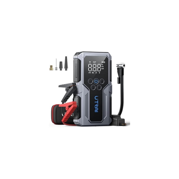 Portable Car Jump Starter with Air Compressor, UTRAI 4500A 150PSI Car Battery Booster Jump Starter with Jumper Cables, LED Lights, Storage Case Battery Booster Pack (8.5L Gas/6.5L