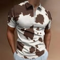 thumbnail image 2 of Brown Cowhide Leather Men Zipper T-shirt Summer Casual Short Sleeve T-shirt Top, 2 of 7