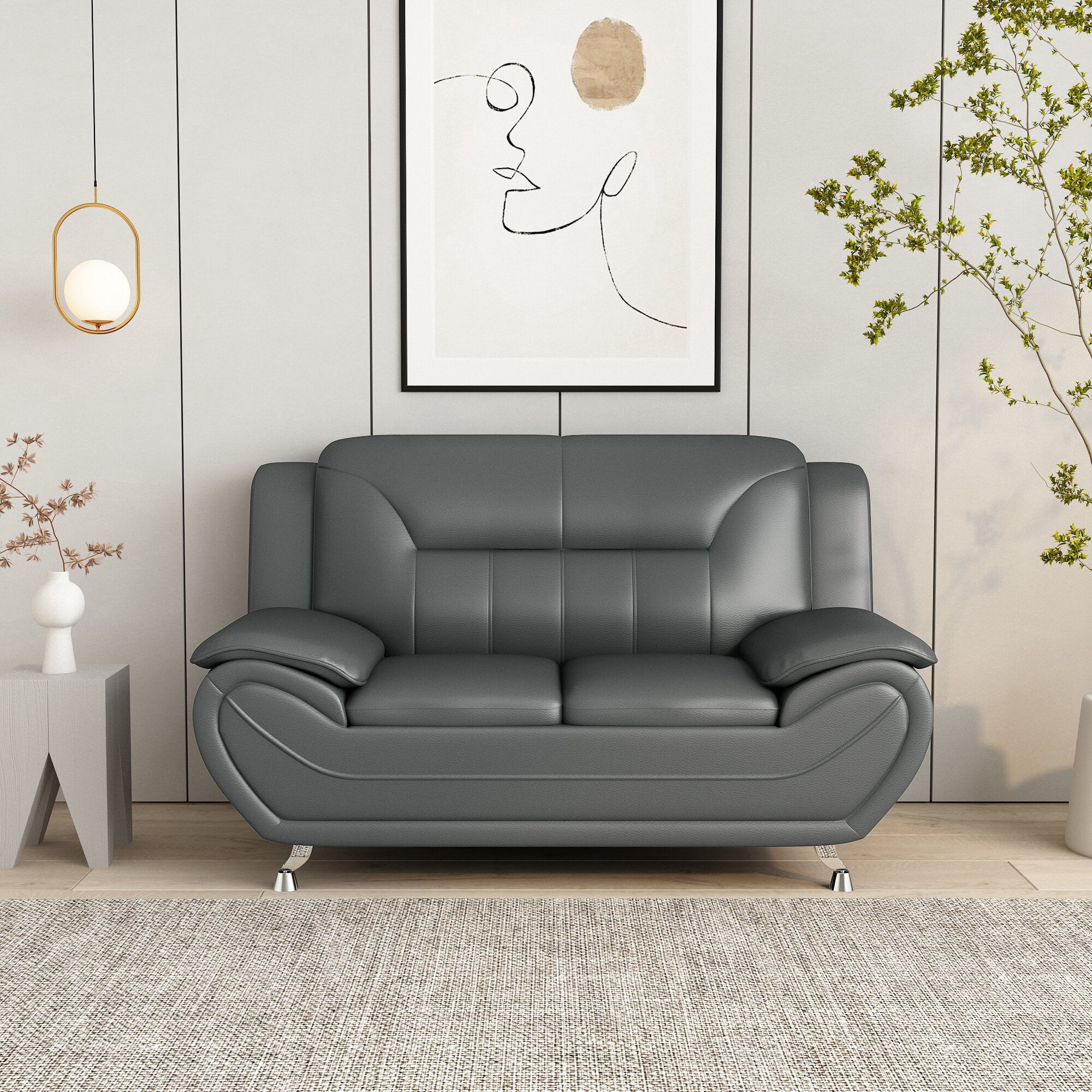 Uspridefurniture Sanuel Faux Leather Pillow Top 2Pcs Living Room Sets, Gray