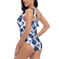 thumbnail image 4 of Honeii Blue Ink Flowers for women's one-piece swimsuit featuring a chic one-shoulder design experience elegance and style in the water-XX-Large, 4 of 6