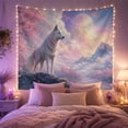 thumbnail image 2 of White Wolf on Rocky Outcrop with Cherry Blossoms, Mystical Fantasy for Wildlife Enthusiasts, Ethereal Nature Wall Art, Housewarming Gift, Tapestry Wall Hanging for Bedroom and Living Room, 2 of 7