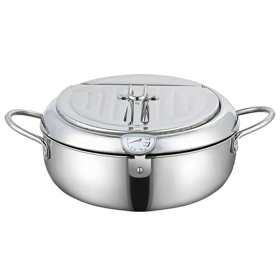 Stainless Steel Tempura Fryer with Thermometer and Lid