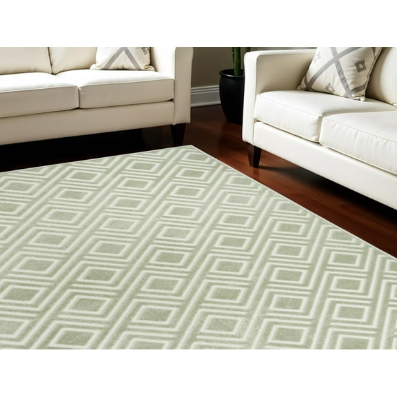 7' X 9' Green Geometric Area Rug