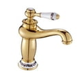 thumbnail image 4 of Grifo de lavabo de baño con manija de cerámica, cartucho de cerámica de lujo de estilo victoriano, alto. oro, 4 of 9