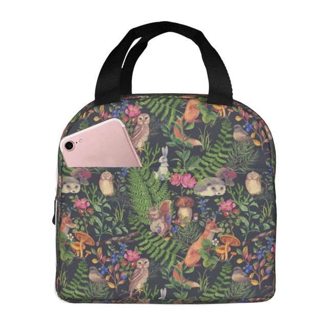 Easygdp Forest Animals And Plants Bolsa Térmica Premium - Tela Oxford Impermeable, Gran Capacidad, Bolsillo Frontal, Unisex para Trabajo, Escuela, Actividades al Aire Libre y Picnics
