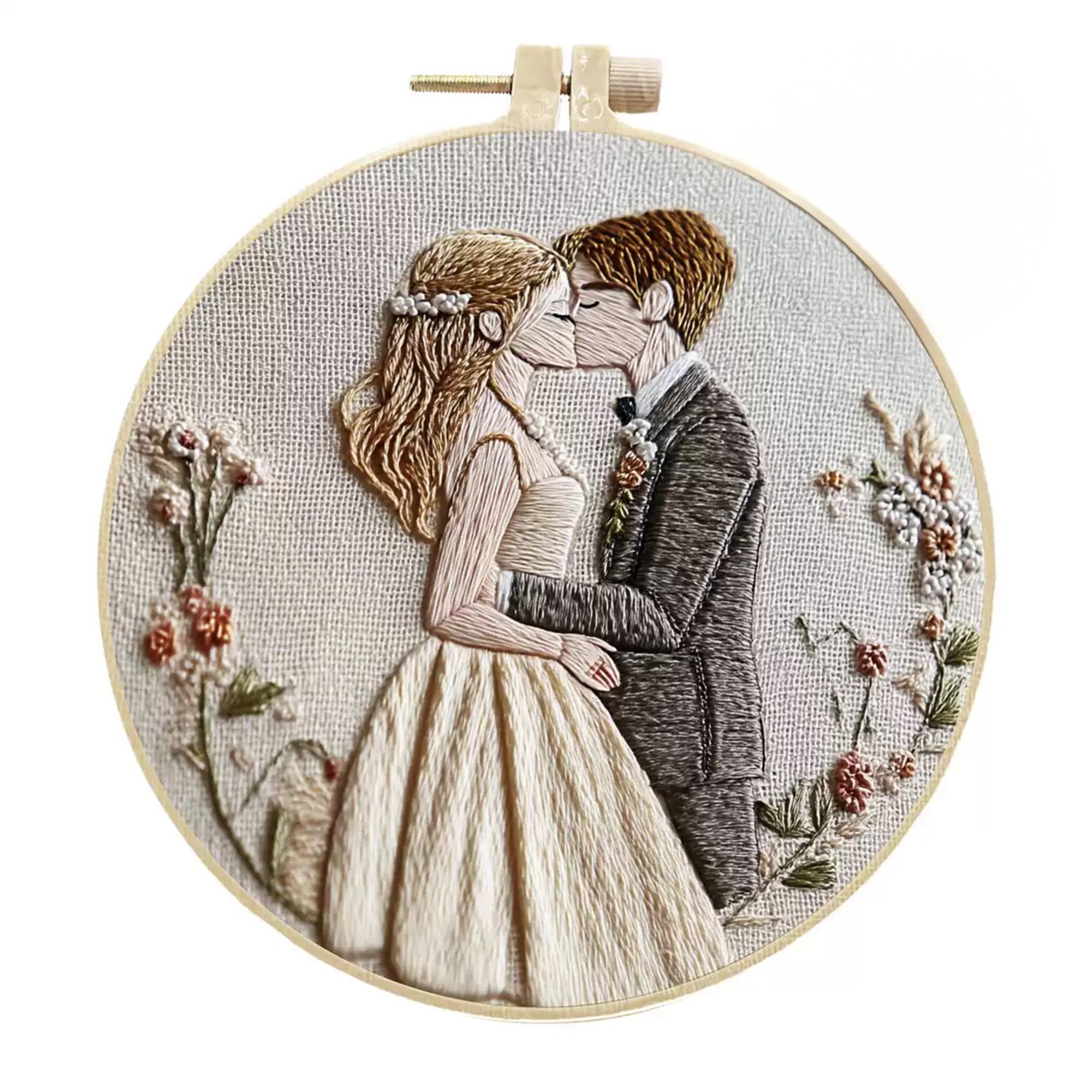 4‑Pack Wedding Embroidery Kits for Newlyweds DIY Cross Stitch Kit Bride & Groom Kissing Design Hoops Threads Patterns Gift Set