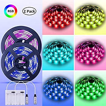 2×1.64 feet Electric Scooter LED Light Strip,2 Foldable RGB Waterproof DIY Light Strips,with 3 Button Controllers and Battery Box,Used for Scooter/Long Board/Bicycle Safety Decoration Lights