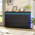 thumbnail image 3 of 6 Drawer Dresser with Charging Station&LED Lights&Sliding Desktop,Modern Double Dresser Chest of Drawers for Bedroom Living Room Entryway, Black, 3 of 9