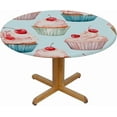 thumbnail image 2 of Cupcake Cherry Elastic Round Tablecloth - Waterproof & Oil-Resistant Polyester Fabric, Elastic Hem Fits 40-44 Inch Round Tables, Wrinkle-Free for Indoor/Outdoor Use, 2 of 6