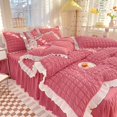 thumbnail image 1 of Juego de cama de princesa Kawaii Seersucker para niñas, algodón lavado, estilo coreano, funda de edredón de encaje con volantes de lujo, falda de cama tamaño Queen, 1 of 6