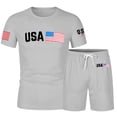 thumbnail image 4 of IWRICH 4th of July Independence Day Outfits for Men USA Flag Short Sleeve Shirts and Shorts Set 2 Piece Athletic Jogging Tracksuits Light Gray M, 4 of 4