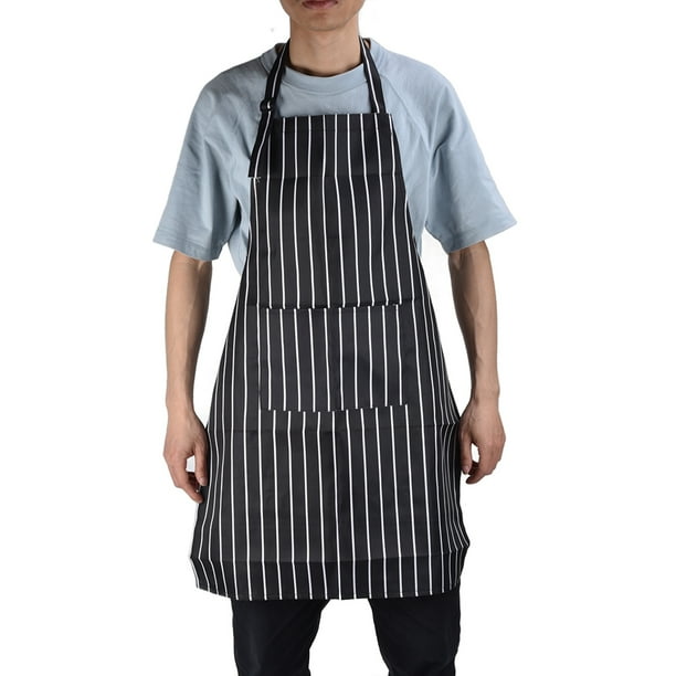 Delantal De Babero Impermeable, Delantal Rayado Unisex Ajustable Con 2 Bolsillos Para Cocina Panaderos De Cocina Restaurantes