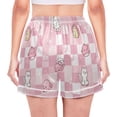 thumbnail image 2 of Women's Silk Pajama Shorts Cartoon Animal Plaid Pink Pajama Shorts Women's Casual Pajama Shorts with Pockets, 2 of 6