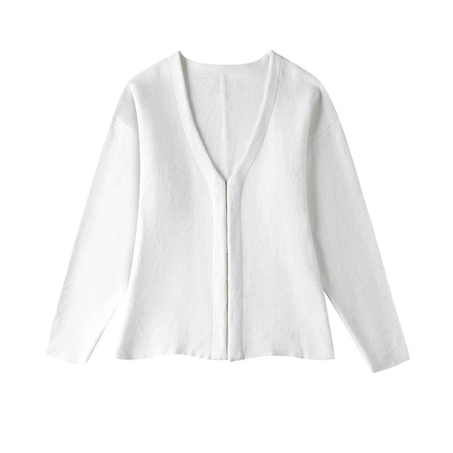 TRAF-suéter tipo cárdigan de punto ajustado con gancho frontal para mujer, cuello en V, mangas largas, dobladillo dividido lateral, ropa de abrigo femenina, Tops elegantes, moda