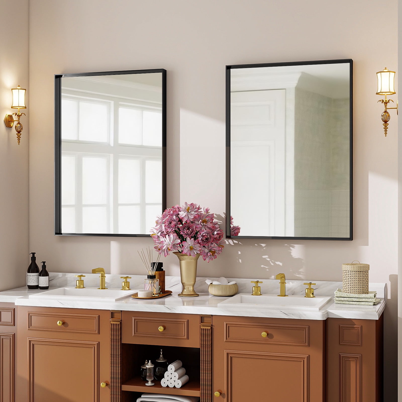 Easy4Home 30"x 20" Rectangular Bathroom Vanity Mirror with Deep Frame Wall Mirror, Black