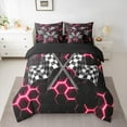 thumbnail image 2 of Manfei Racing Flag Twin Bedding Sets 7pcs for Boys, Neon Pink Honeycomb Bedding Comforter Set, Black White Plaid Sheet Sets, Lightweight Room Decor, 2 of 8