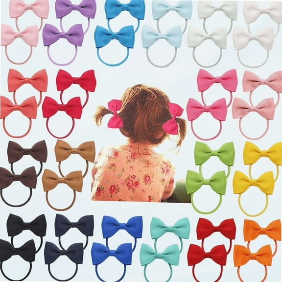 Baby Hair Ties,40pcs Boutique Hair Bows Tie Baby Girls Kids Children Rubber Band Ribbon Hair bands (2 Inch)