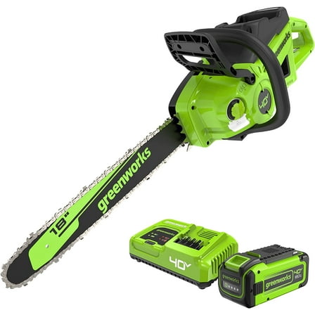 Greenworks 40V 18" Brushless Chainsaw, 8.0Ah Battery and Charger Included