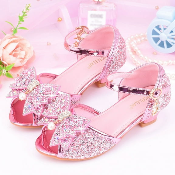 eczipvz Toddler Shoes Children Shoes with Diamond Shiny Sandals Princess Shoes Bow High Heels Show Princess Shoes for Kids Size 1 for Girls (Pink, 1 Big Kids)