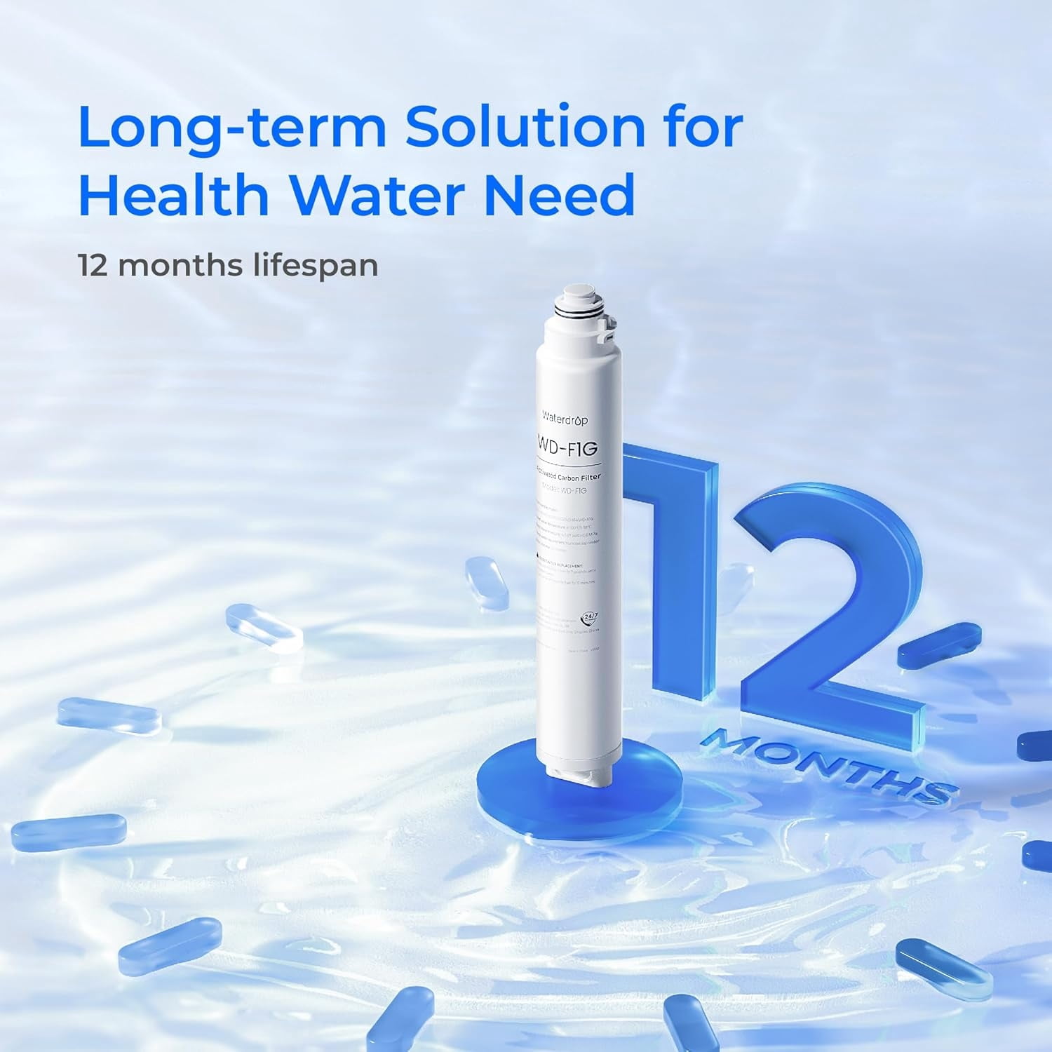 Waterdrop WD-F1G Filter, Replacement for WD-X12-Basic & WD-X8-Basic & WD-X8-PRO Reverse Osmosis System, 12-month Lifetime