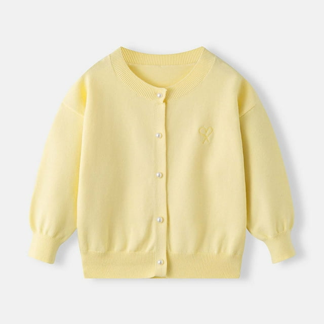 YUNAFFT Kids Solid Sweater Pearl Button Heart Embroidery Thermal Long Sleeve Round Neck Basic