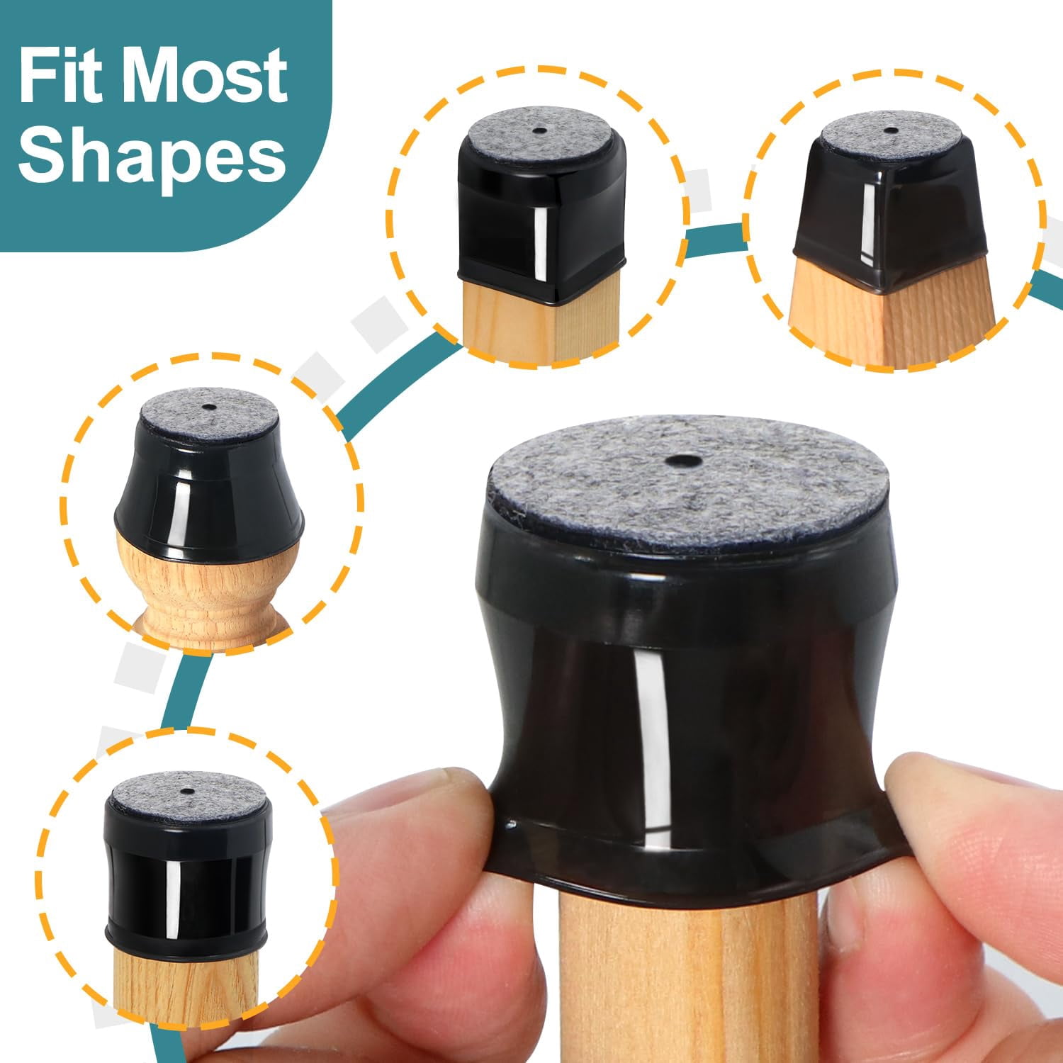 24 Chair Leg Floor Protectors Round  Silicone Felt Furniture Pads Caps Covers For Hardwood Floors (fit 1-5/16" To 2")