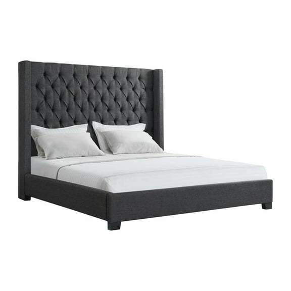 Pemberly Row Traditional King Tufted Upholstered Bed in Charcoal