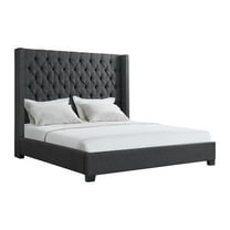 Pemberly Row Traditional King Tufted Upholstered Bed in Charcoal