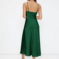 thumbnail image 4 of Jzuxvd Women's Spaghetti Strap Cowl Neck Long Slip Satin Silk Midi Dress Dark Green M, 4 of 6
