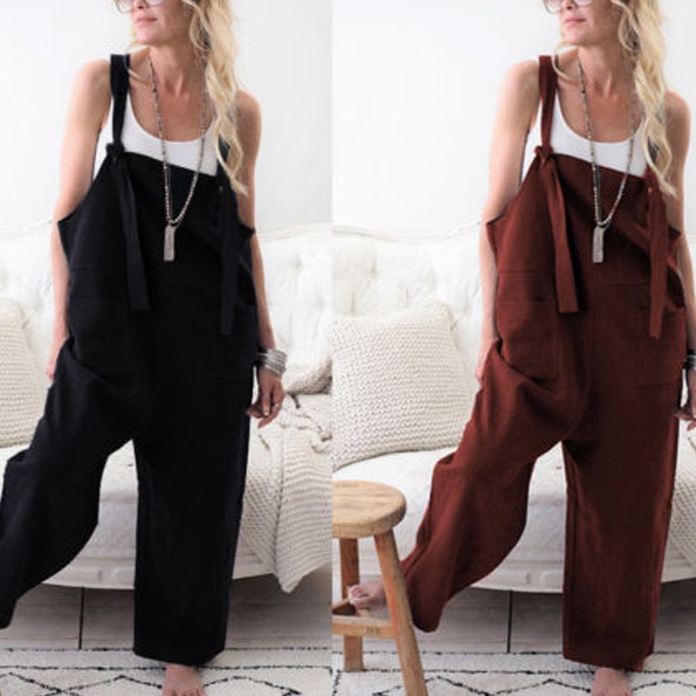 Générique Salopette Sans Manches Pour Femmes Combinaison Décontracté Solide été Jambe Large Bavoir Pantalon Bottons Jambe Large Combinaison Barboteuse Avec Poches Ta Mort En Salopette (Black, XXXXL