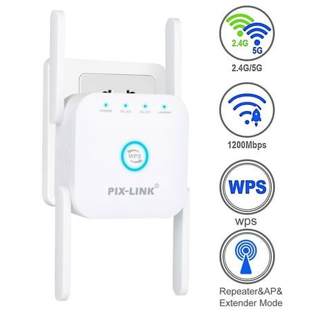 WiFi Signal Booster Wireless Repeater Dual Bands 1200Mbps/2.4GHz 5GHz WiFi Extender WiFi Range Booster Four External Antennas Internet Amplifier with Ethernet Ports & One Button (Best Internet Booster 2019)