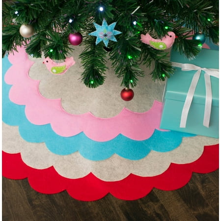 Holiday Time Felt Christmas Tree Skirt with Scalloped Ruffle Edge, 48
