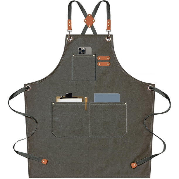 Delantales Chef Apron AFUN de lona para hombre y mujer, color gris y verde
