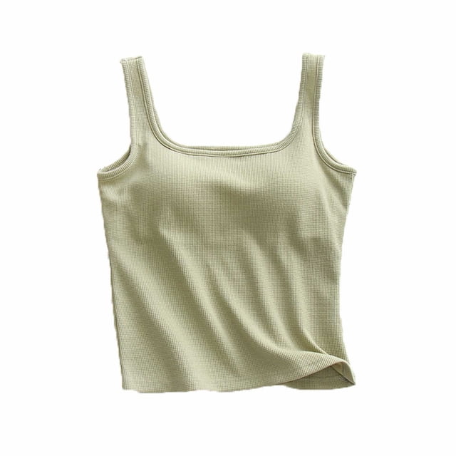 Timegard Womens Tank Tops Built in Bras Square Neck Solid Color Comfy Undershirts Basic Camis Tops
