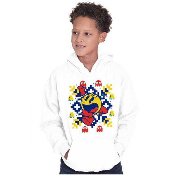 Ugly Christmas Pixel PACMAN Snowflake Youth Hoodie Boy Girl Teen Brisco Brands XS