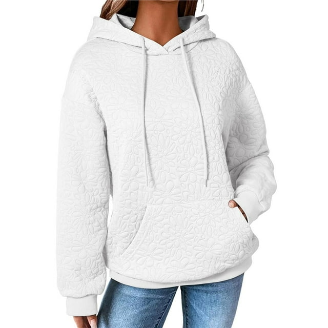 Sudadera con Capucha para Mujer, Informal, de Larga, con Cordón Ajustable, de Jacquard, Estilo Pulóver, Ropa Holgada. L