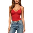 thumbnail image 6 of Noric Women's Summer Crop Tank Top Spaghetti Strap Sweetheart Neck Skinny Ruched Front Casual Sleeveless Camisole Tops, 6 of 7