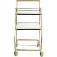 thumbnail image 5 of DecMode 27" x 35" Gold Metal Rolling Glass Shelf 3 Tier Bar Cart with Side Guards and Handle, 1-Piece, 5 of 7