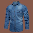 thumbnail image 2 of FAHUOMU Mens Button Down Denim Shirt Long Sleeve Lapel Jean Shirt Casual Slim Fit Washed Denim Shirts with Chest Pockets, 2 of 7
