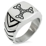 Stainless Steel Celtic Triquetra Interlaced Knot Chevron Pattern Biker Style Polished Ring