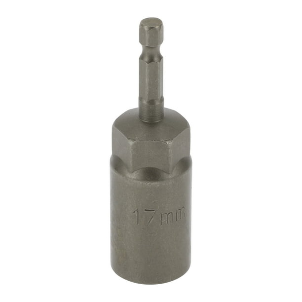 Unique Bargains 1 Pcs Socket de Impacto Herramienta Duradera 80mm Tono Plateado Acero de Cromo Vanadio 1/4" Hex Shank 6 Puntos 17mm para Reparación de Automóvil Motocicleta Dirtbike