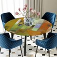 thumbnail image 5 of Elastic Fitted Round Tablecloth, Abstract Yellow Waterproof Stretch Table Cover for 55"-60" Tables, Painting Buildings Geometric Modern Art Washable Outdoor Tablecloths for Patio, Picnic, Camping, 5 of 9