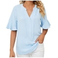 thumbnail image 2 of ALLLIST Cute Summer Tops for Women Blue Short Sleeve Solid V-Neck Flounce T-Shirts Tshirt Dress Women L, 2 of 5