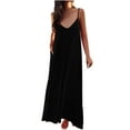 thumbnail image 5 of ICHUANYI New Women's V-neck Solid Color Elegant Hanging Strap Dress, 5 of 9