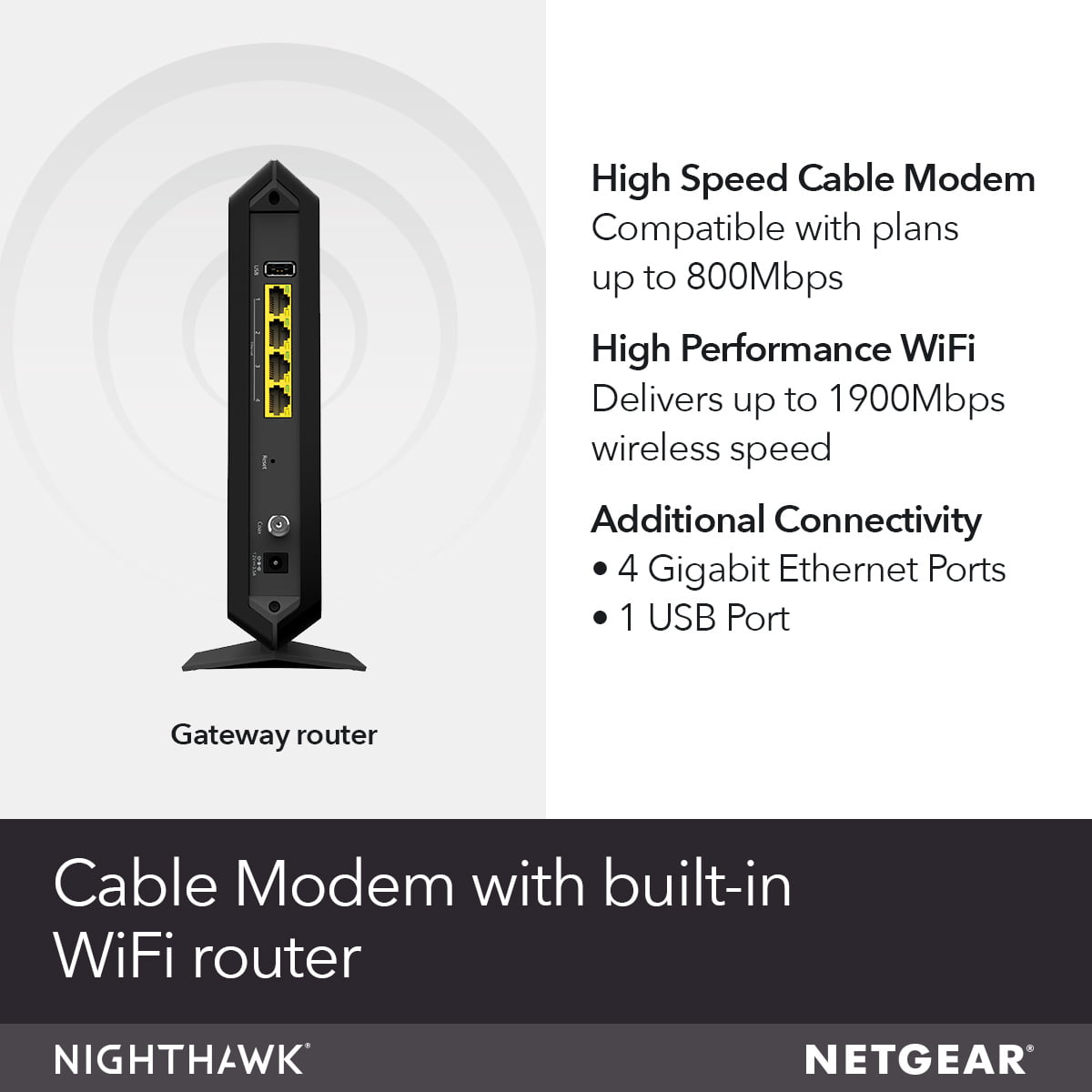 Netgear Cable Modem Wireless Router Combo Wifi Docsis 3.0 Comcast Xfinity Black 