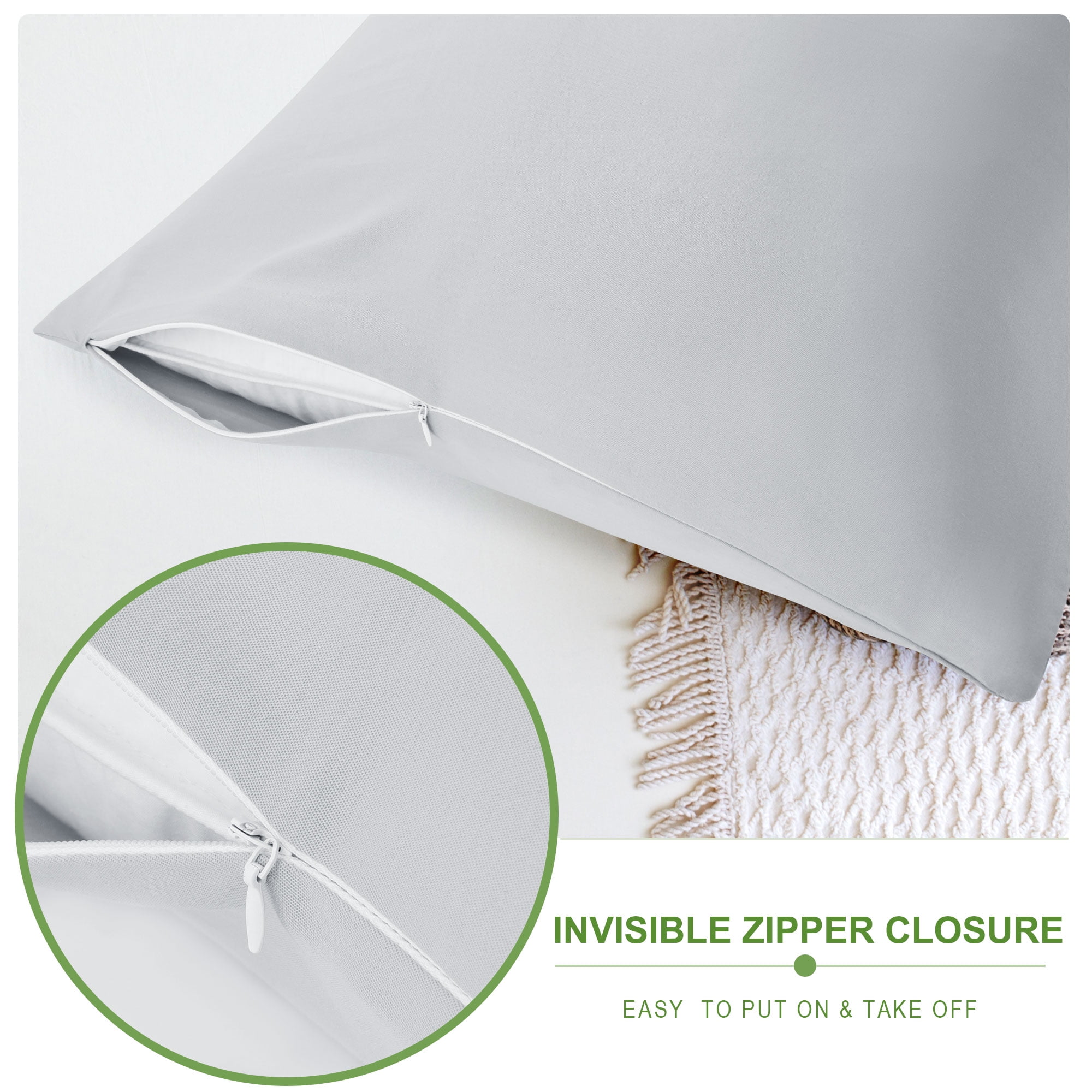 Unique Bargains 2Pc Breathable Zipper Closure Pillowcases Light Gray Standard