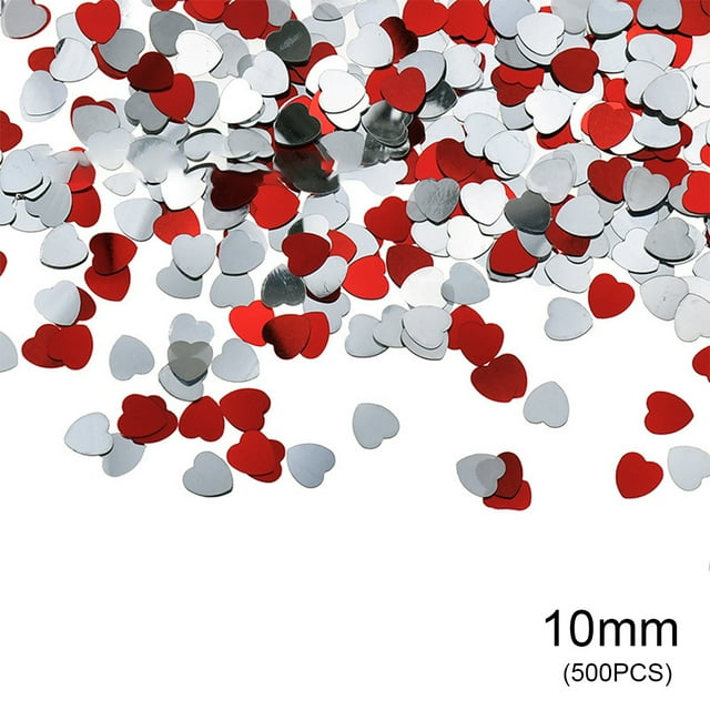 Baohd Paper Scraps Mini Heart Shape Plastic Material Confetti Good Luster Scramble Assortment Shape Resistant for Party Decoration red silver10mm