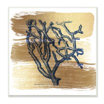 Stupell Industries Azure Blue Coral Golden Patterned Background Sea Plant,12 x 12, Design by Bluebird Barn